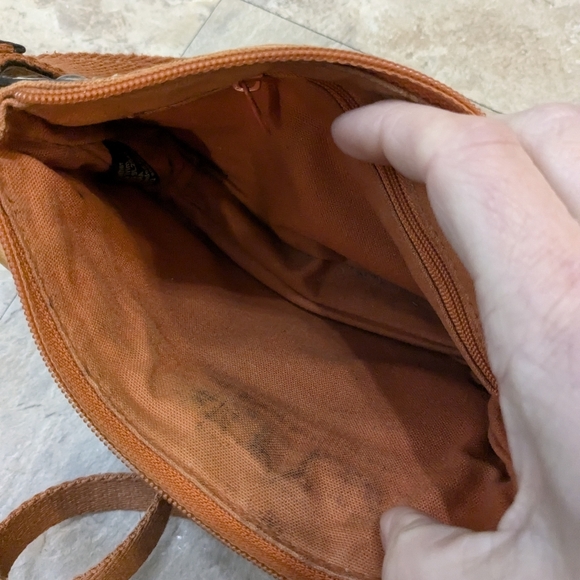 Vintage Fossil Orange Leather & Canvas Crossbody Clutch Bag w/ Shoulder Strap‎ - Picture 14 of 15